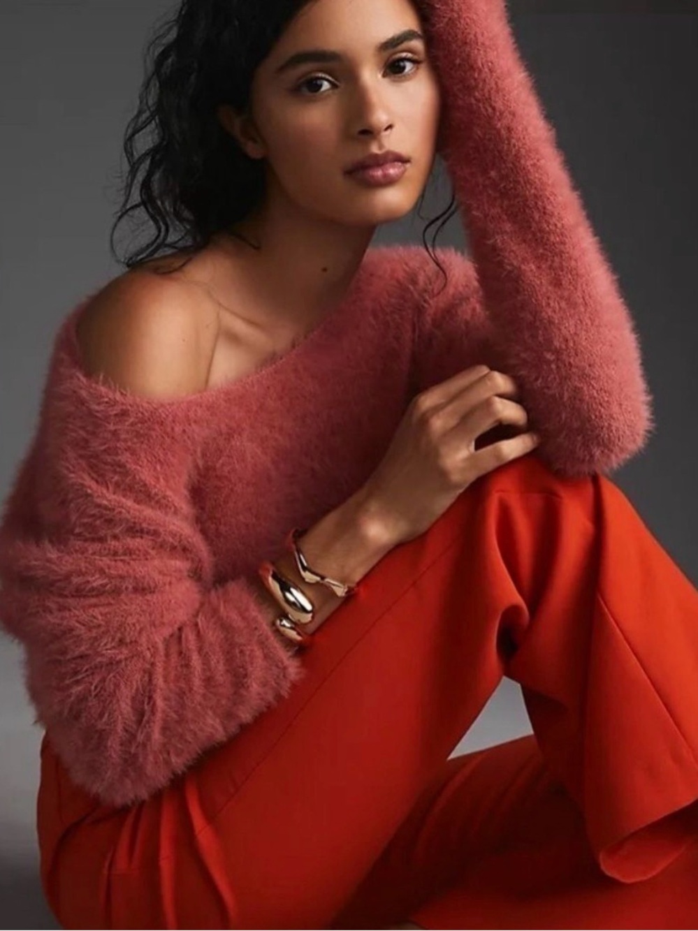 Pilcro Anthropologie Fuzzy Eyelash Sweater 2X Coral Pink Oversized Pullover